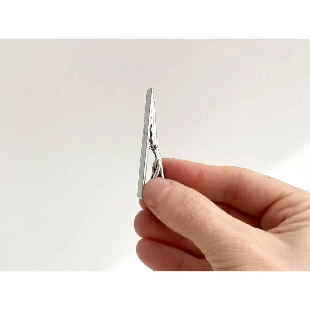Minimalist 80's Style X Carved Silver Toned Vintage Men's Tie Bar | Tie Clip
